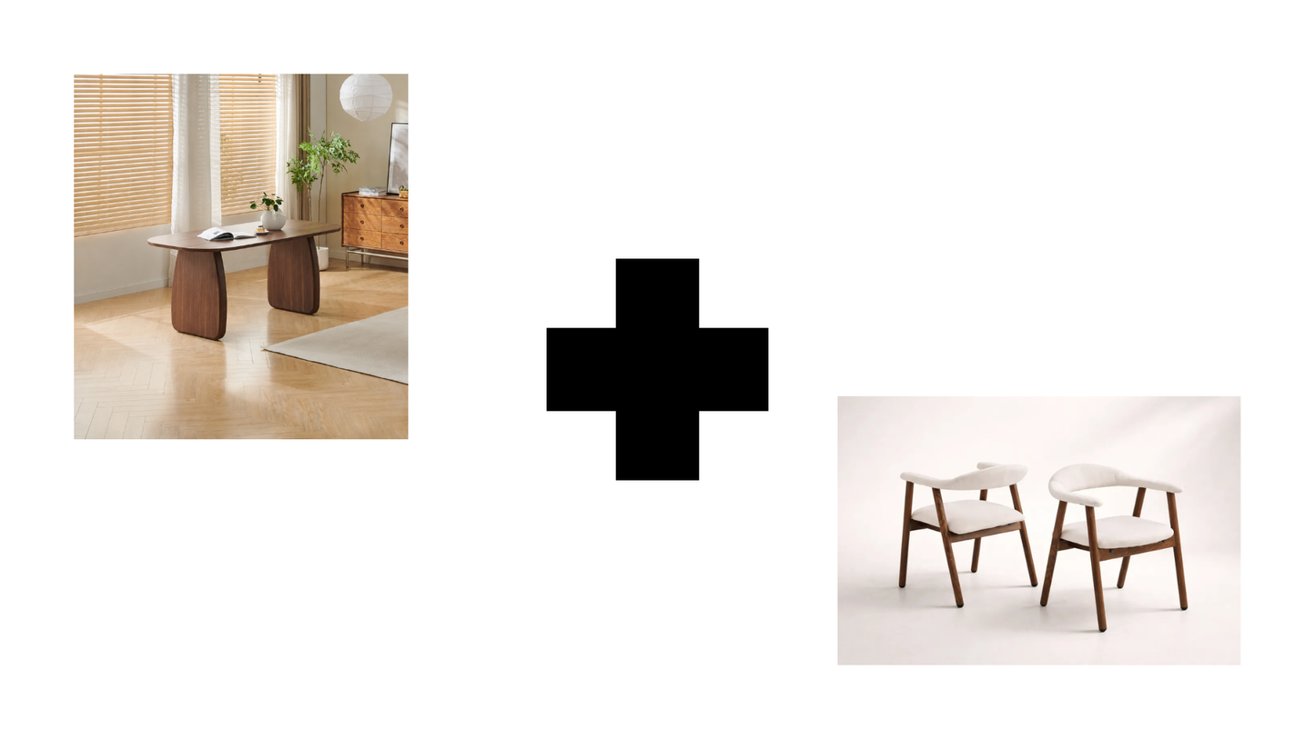 Lot table à manger Helen 160x90cm effet bois noyer + chaises Berita effet noyer