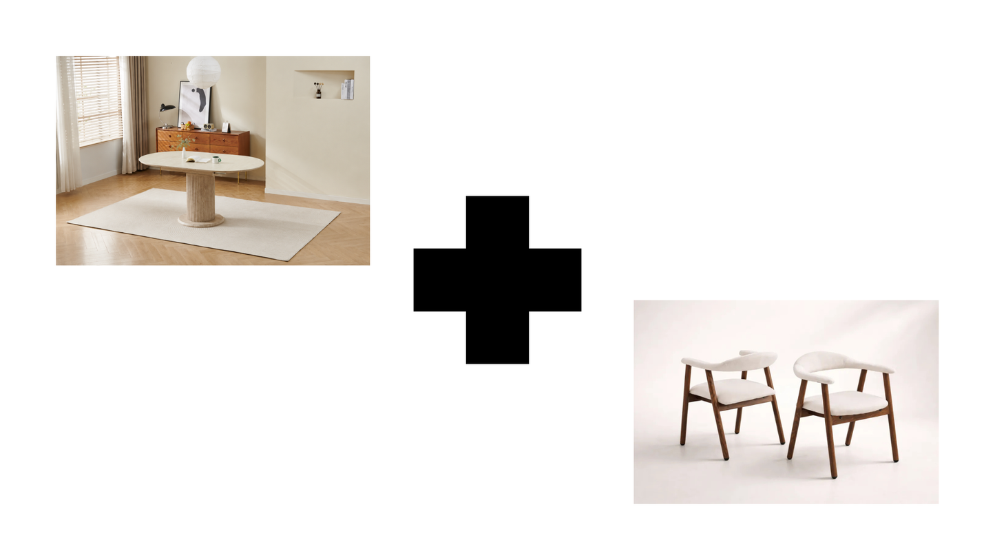 Lot table extensible Sofia travertin + chaises Berita effet noyer