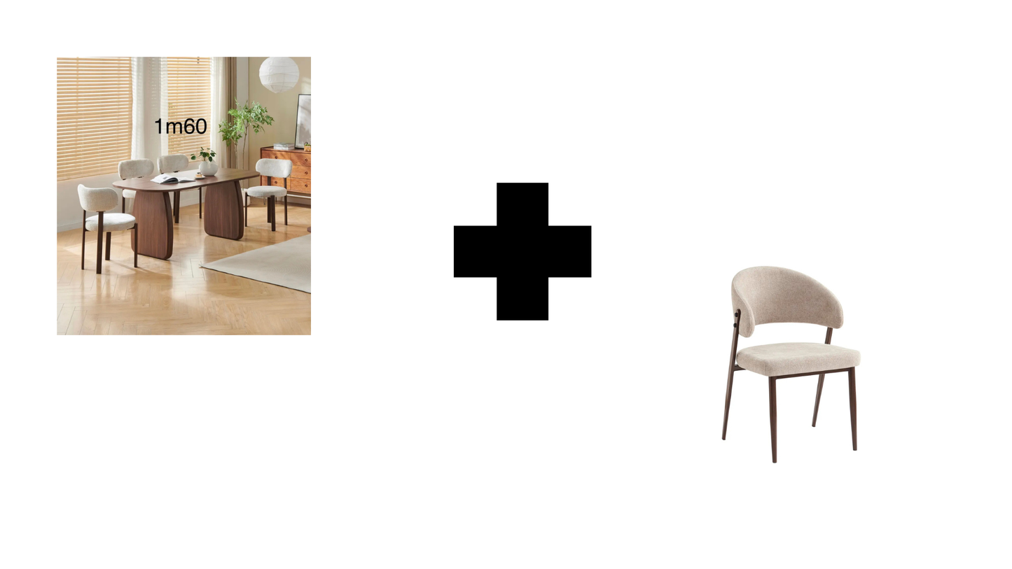 Lot table à manger Helen 160x90cm effet bois noyer + chaises Lamia effet noyer