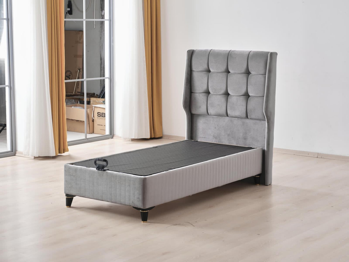 Lit coffre simple Alba velours gris