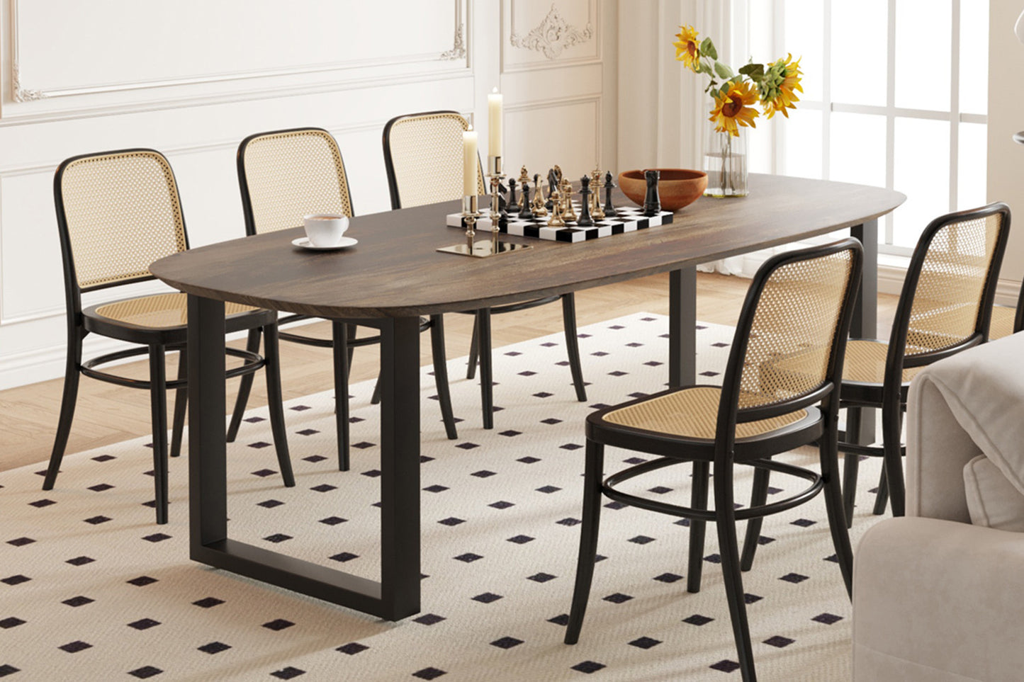 Table Tommy 220x100 cm Ovale Danoise Pied Bois de manguier Brun foncé