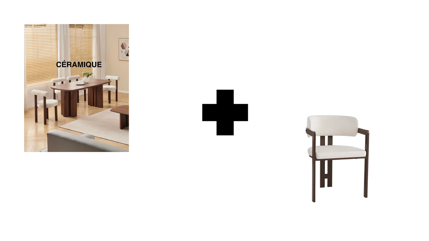 Lot table à manger Trinity effet noyer + chaises Mellow effet noyer