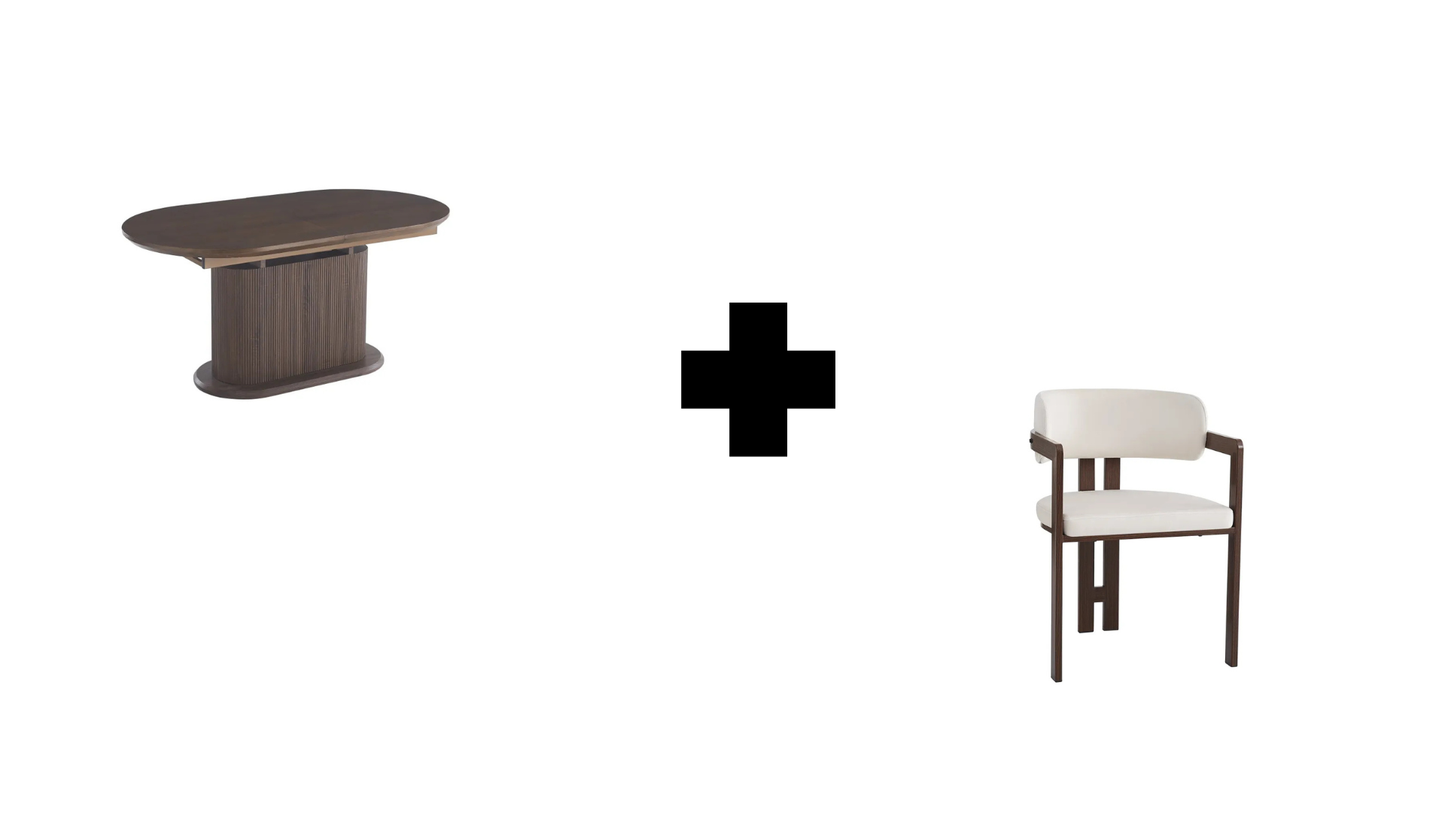 Lot table à manger Loka extensible effet noyer + chaises Mellow effet noyer