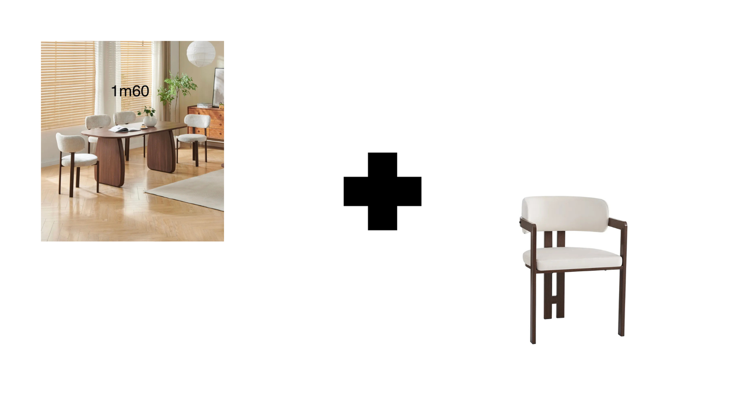 Lot table à manger Helen 160x90cm effet bois noyer + chaises Mellow effet noyer