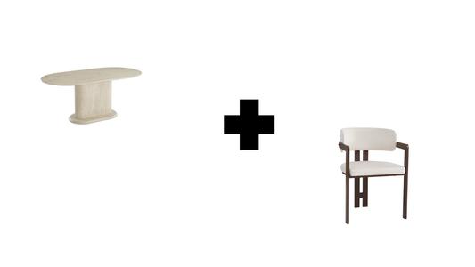 Lot table à manger Loka travertin+  chaises Mellow  effet noyer
