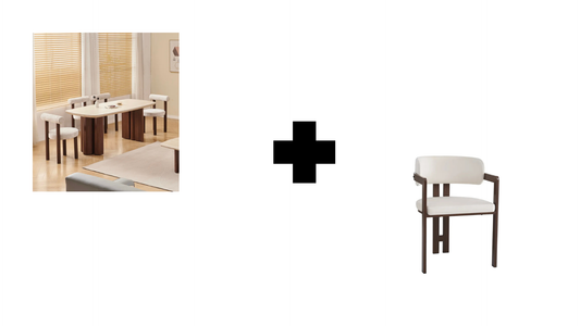 Lot table à manger Trinity effet travertin + chaises Mellow effet noyer