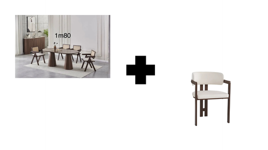 Lot table à manger Iconic 180x90cm effet bois noyer + chaises Mellow effet noyer