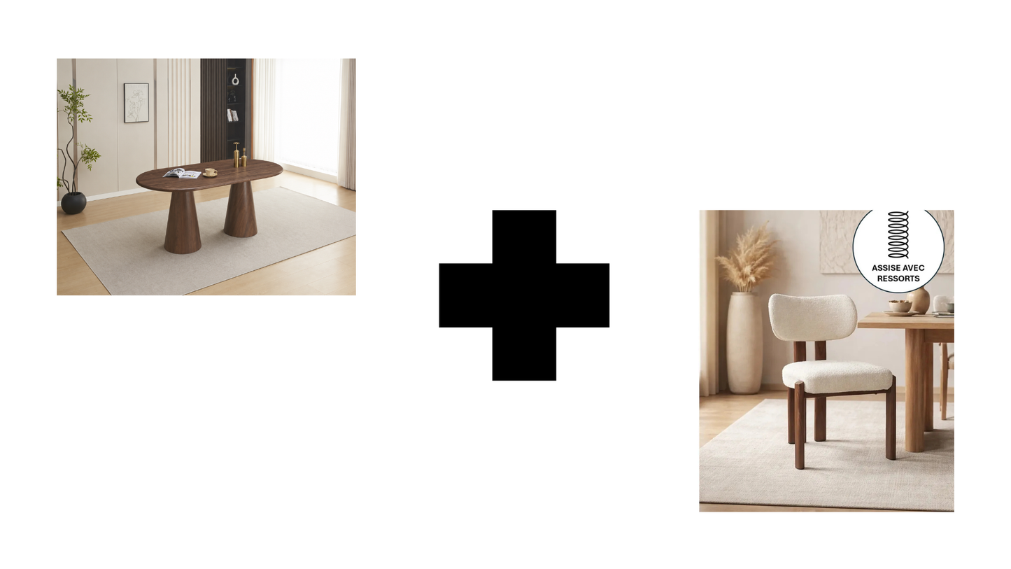 Lot table à manger Iconic 180x90cm effet bois noyer + chaises Hera effet noyer