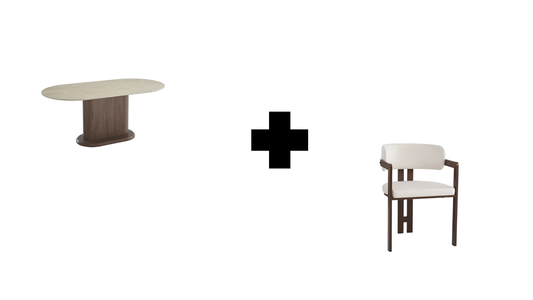 Lot table à manger Loka travertin/ noyer + chaises Mellow effet noyer