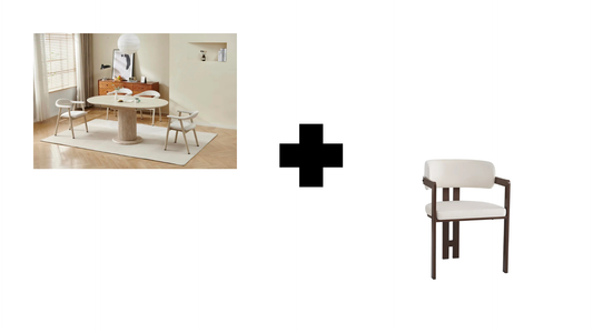 Lot table extensible Sofia travertin + chaises Mellow effet noyer