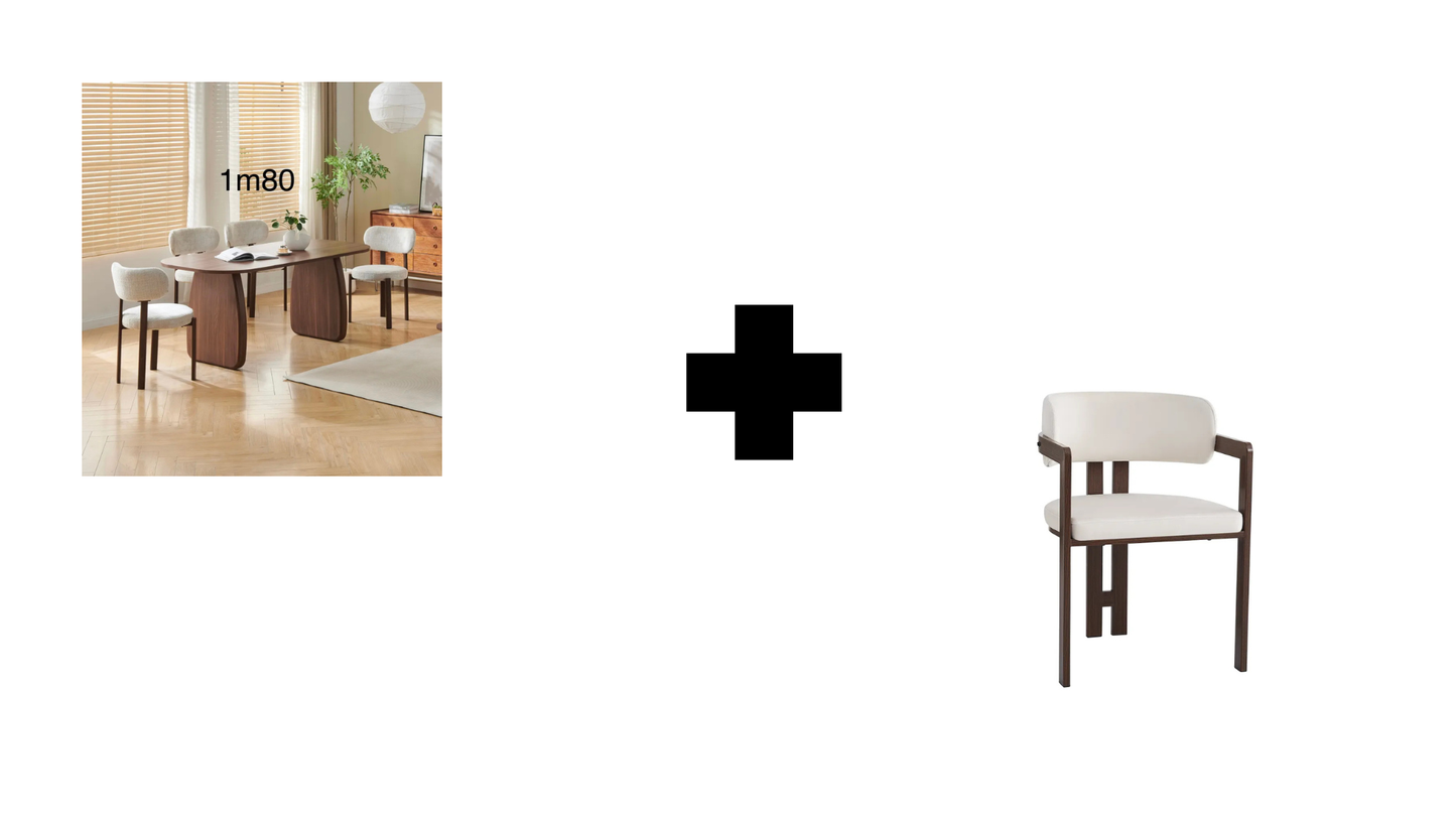 Lot table à manger Helen 180x90cm effet bois noyer + chaises Mellow effet noyer