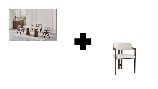 Lot table à manger Iconic 180x90cm effet travertin + chaises Mellow effet noyer