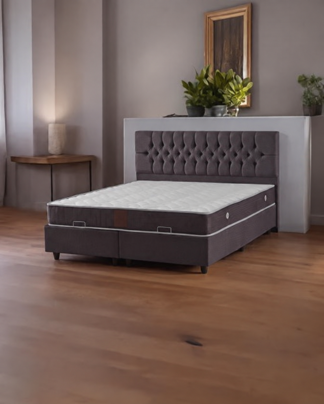 Lit coffre Cuba 160 × 200 cm en tissu gris avec rangement intégré