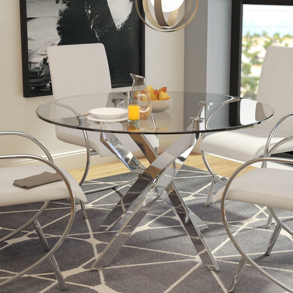 Table à manger Olivia ronde pied chrome