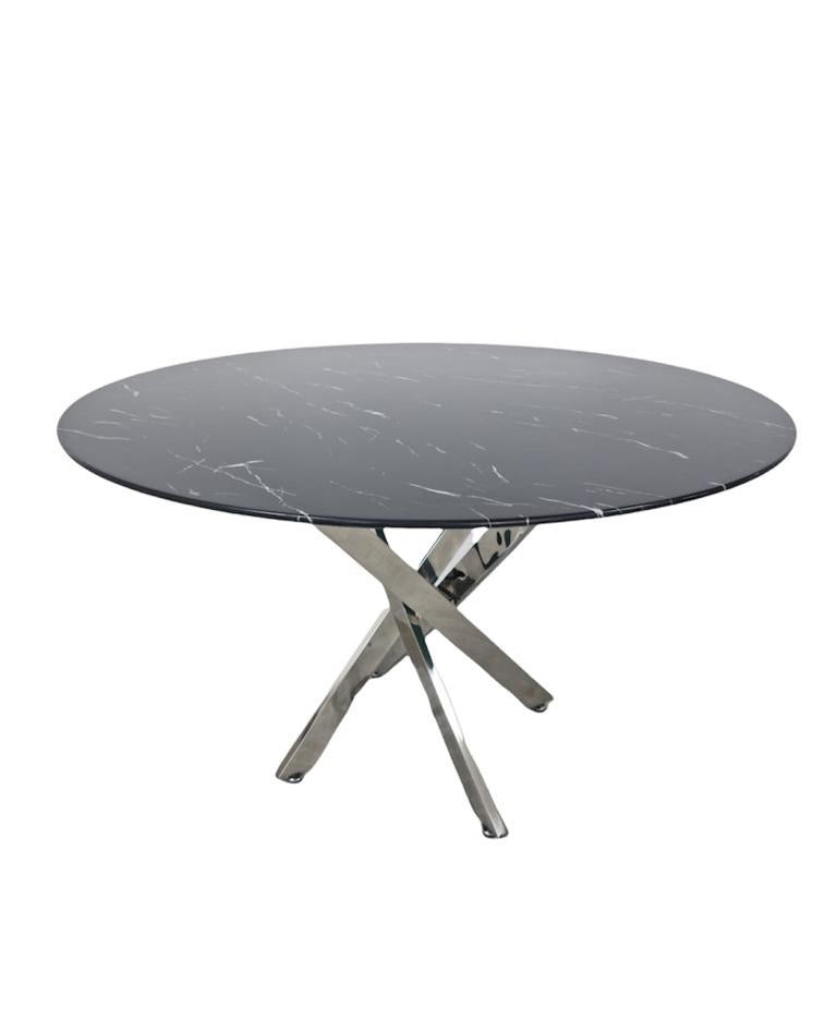Table à manger Olivia ronde transparent pied chrome