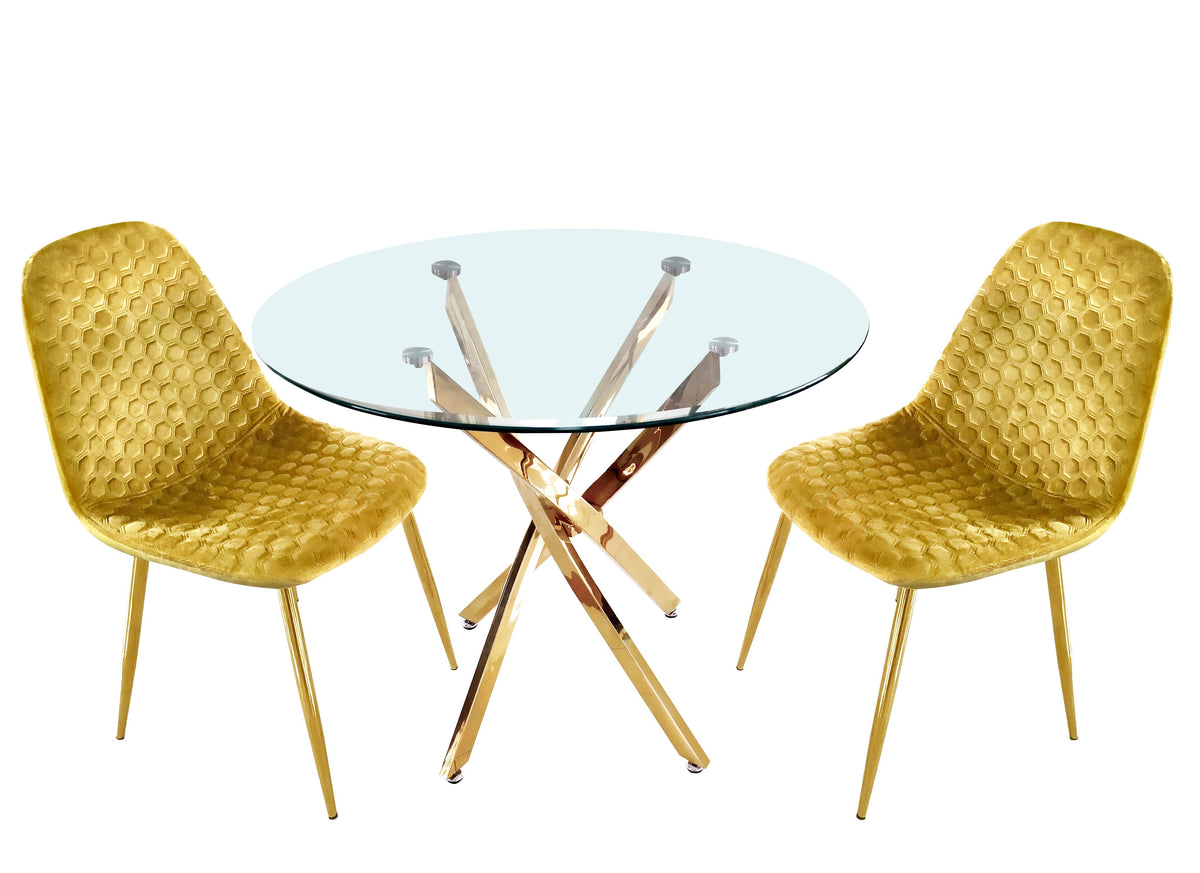Table à manger Olivia ronde transparent pied chrome