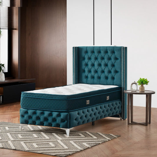 Lit coffre simple Dallas velours vert royal