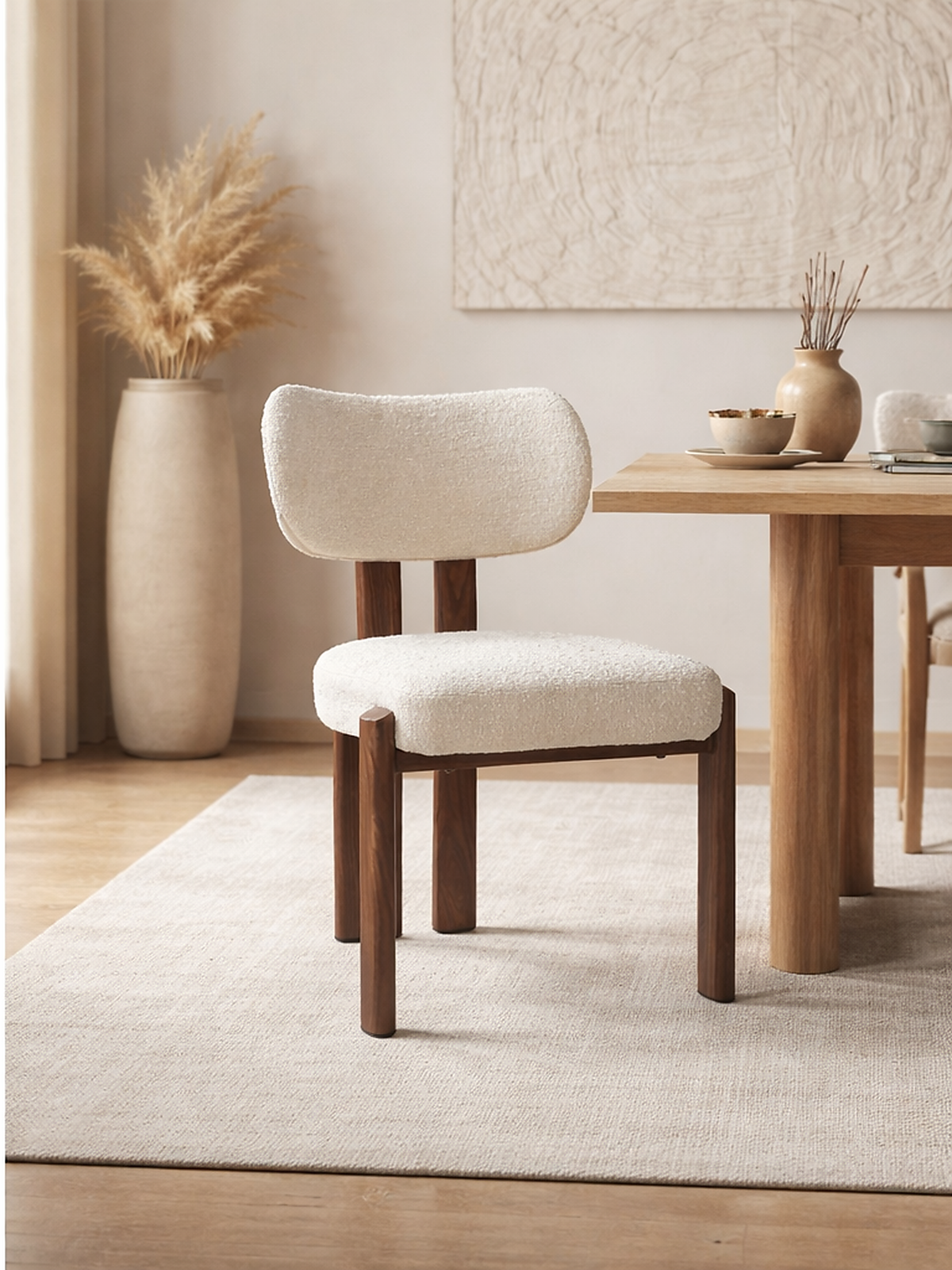 Chaise Hera tissu chenille pied travertin