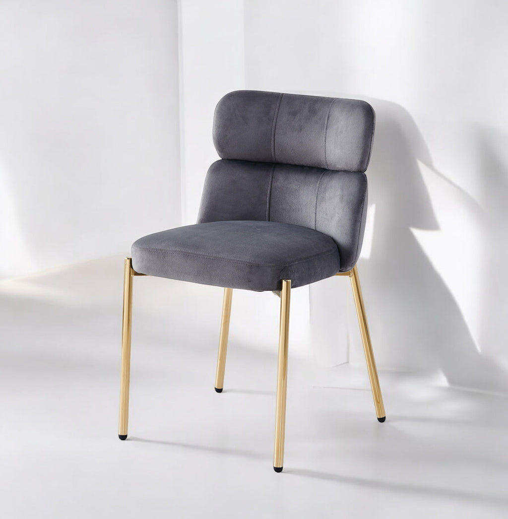 Chaise Stephany velours gris pied doré