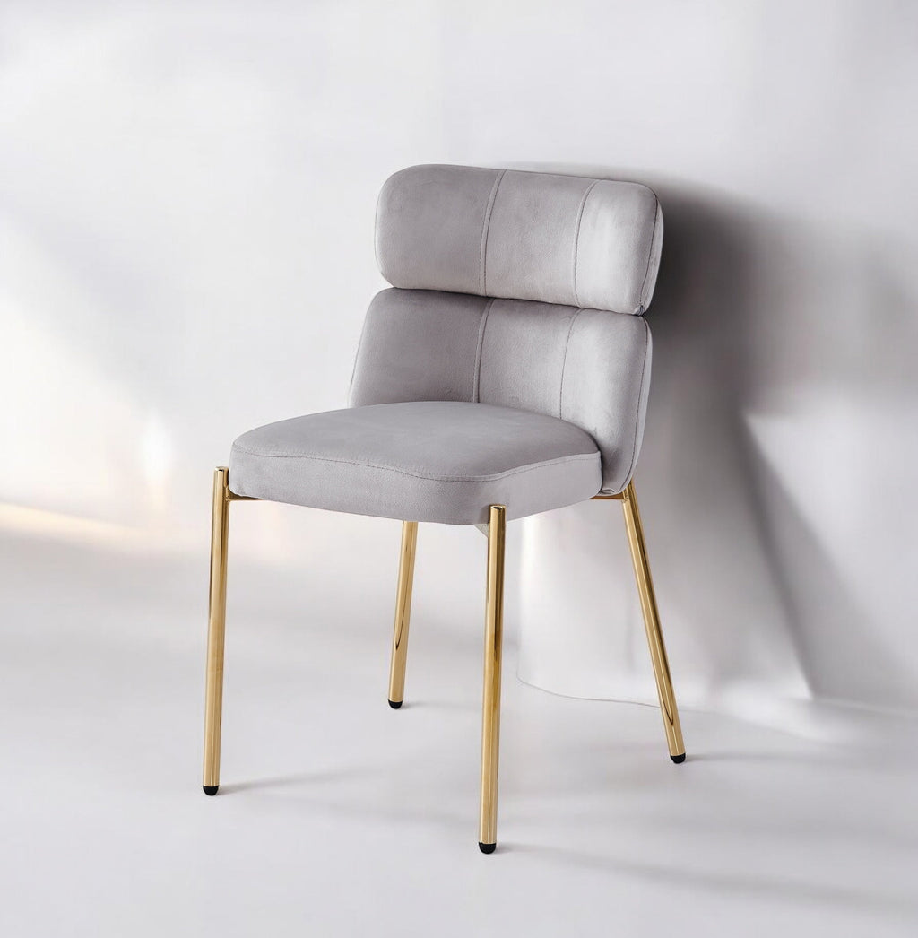 Chaise Stephany velours gris pied doré