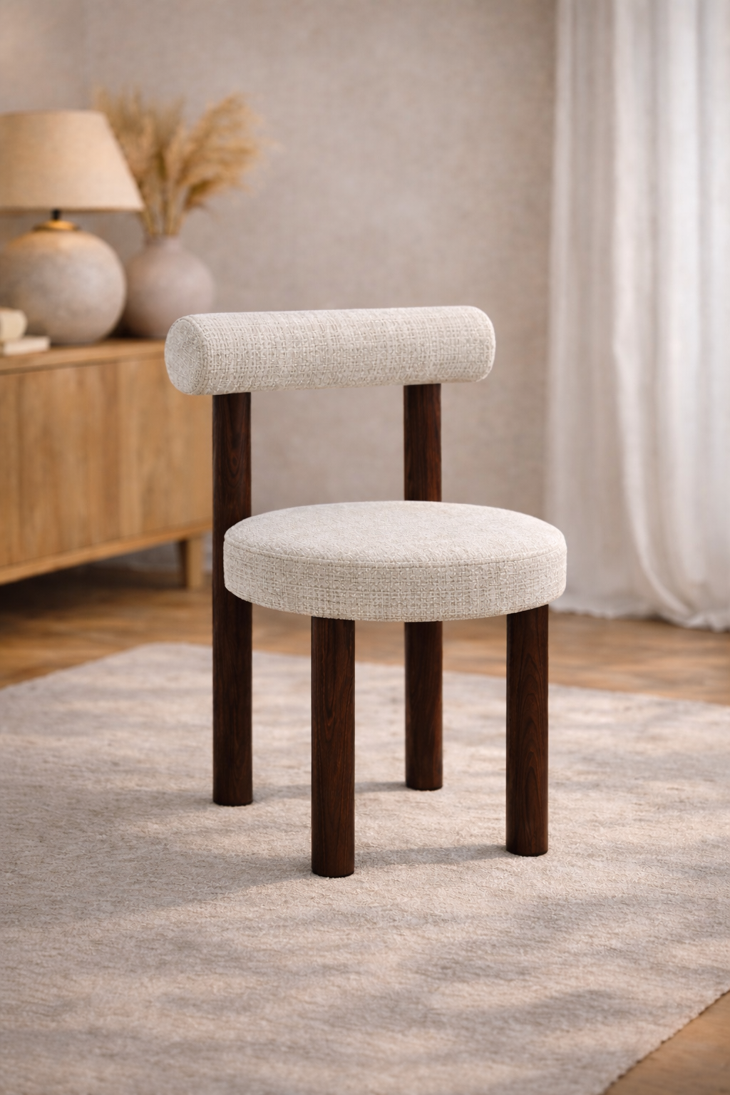 Chaise Irina velours beige pied noyer