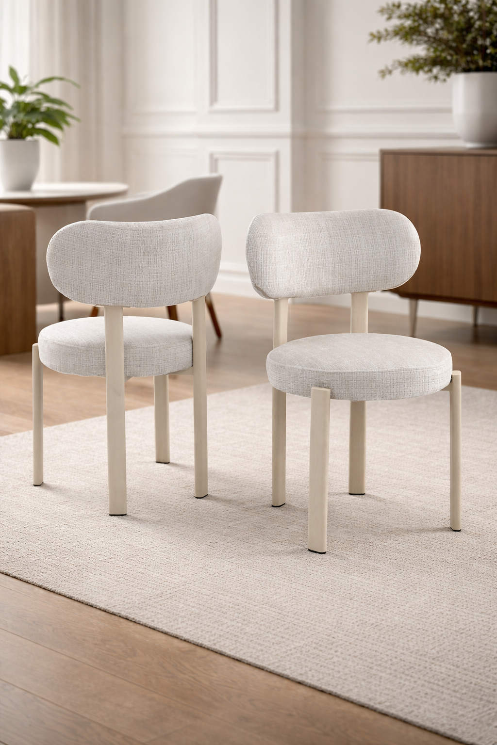 Chaise Hailey tissu chenille pied noyer