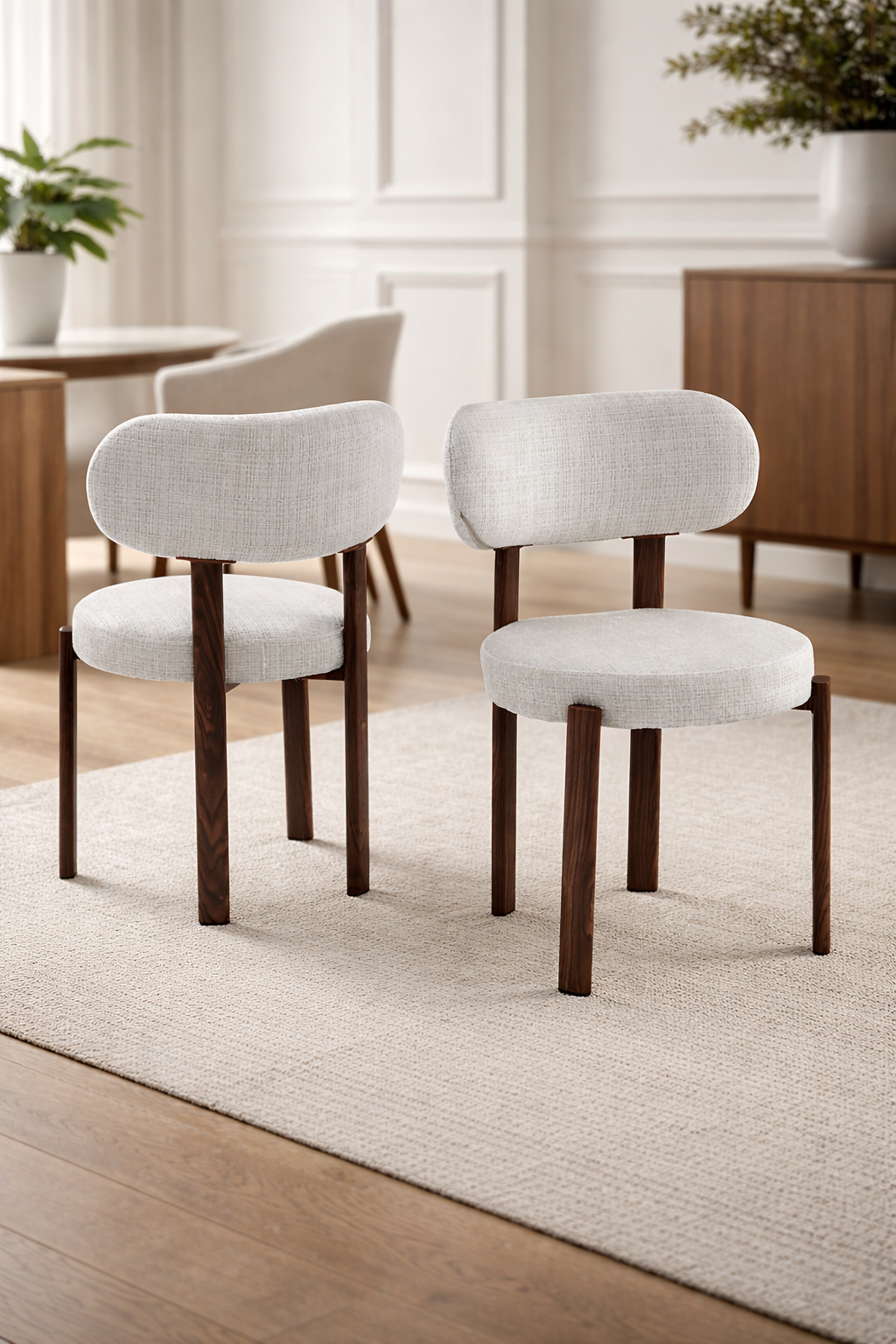 Chaise Hailey tissu chenille pied travertin