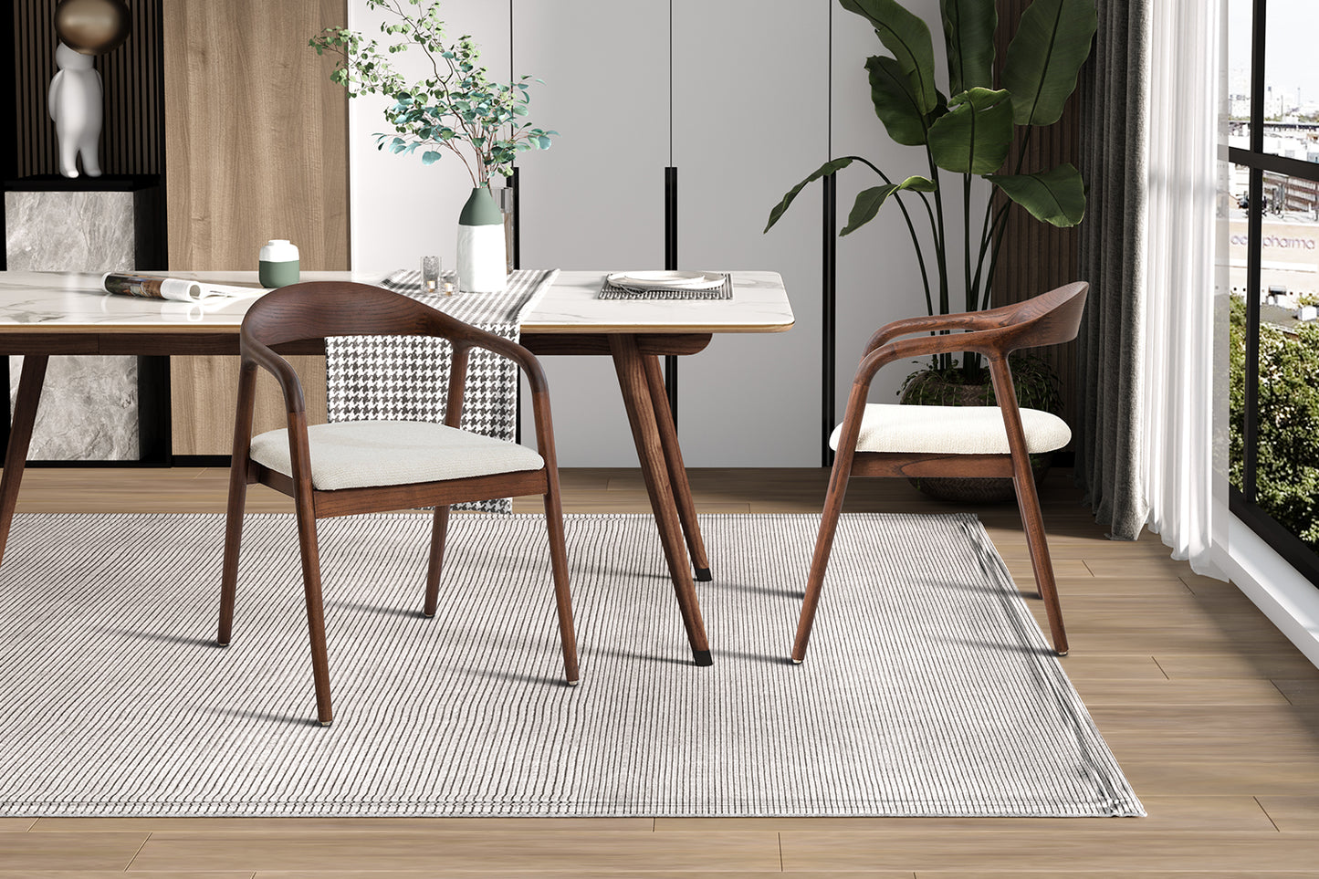 Chaise Clarisse en Bois de Frêne couleur Noyer Tissu Beige