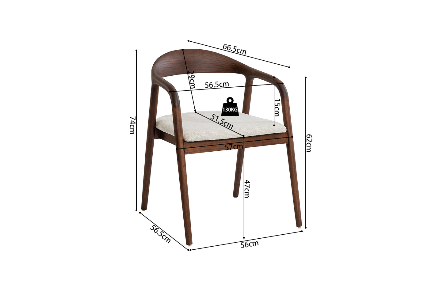 Chaise Clarisse en Bois de Frêne couleur Noyer Tissu Beige