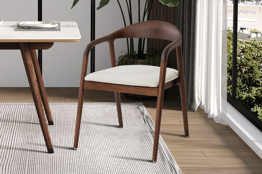 Chaise Clarisse en Bois de Frêne couleur Noyer Tissu Beige