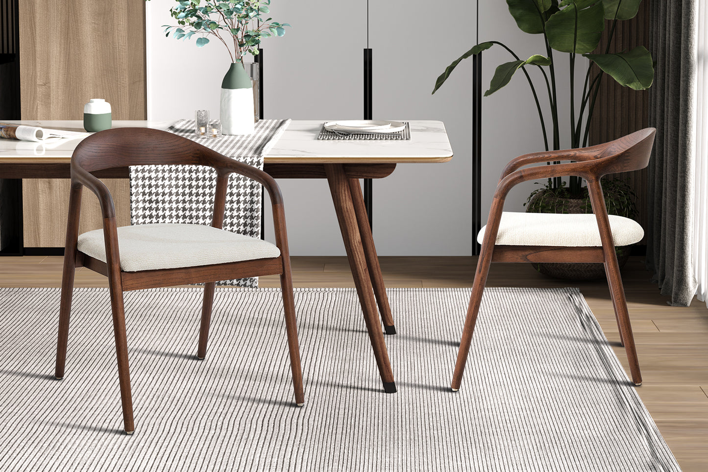 Chaise Clarisse en Bois de Frêne couleur Noyer Tissu Beige