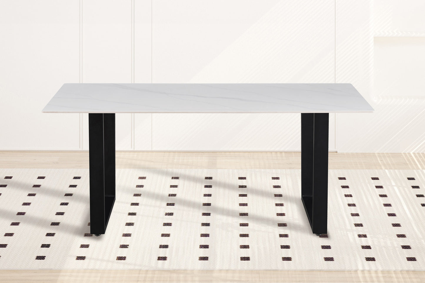 Table à manger Poseidon 180cm Pierre brillante rectangulaire blanc