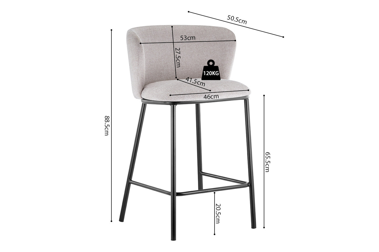 Tabouret de comptoir Arthur Pied Métal noir Tissu