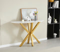 Console Ophelia  plateau céramique marbre blanc et pieds en acier inoxydable doré 1m20