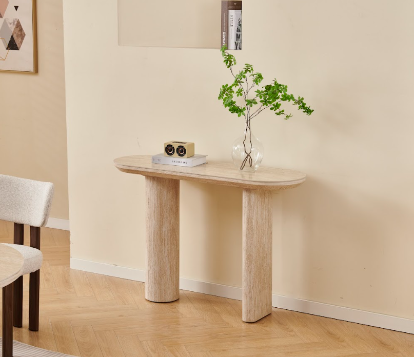 Console Finea céramique hêtre marbre beige 120cm