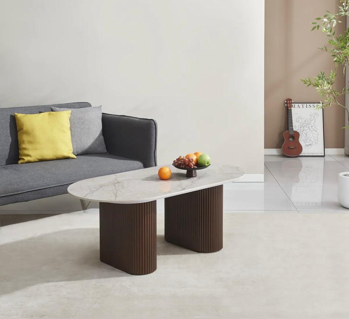 Table Basse Roxy Pied Noyer Céramique Shakespeare Gris 120X60Cm