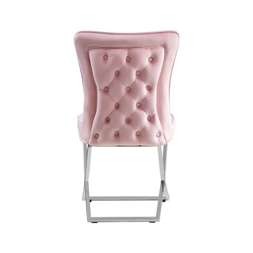 Chaise Gabrielle Argent velours Rose pale