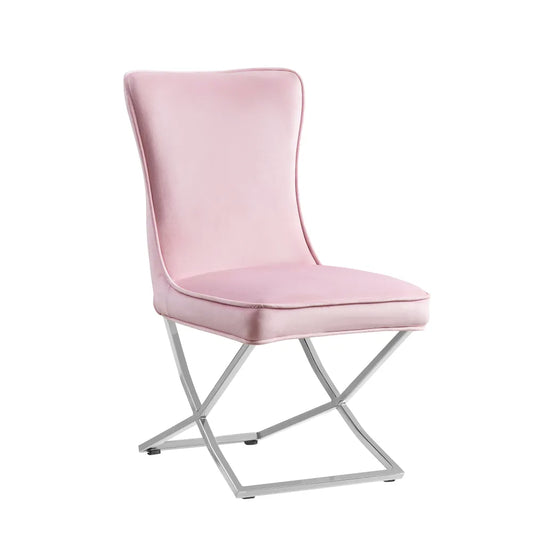 Chaise Gabrielle Argent velours Rose pale