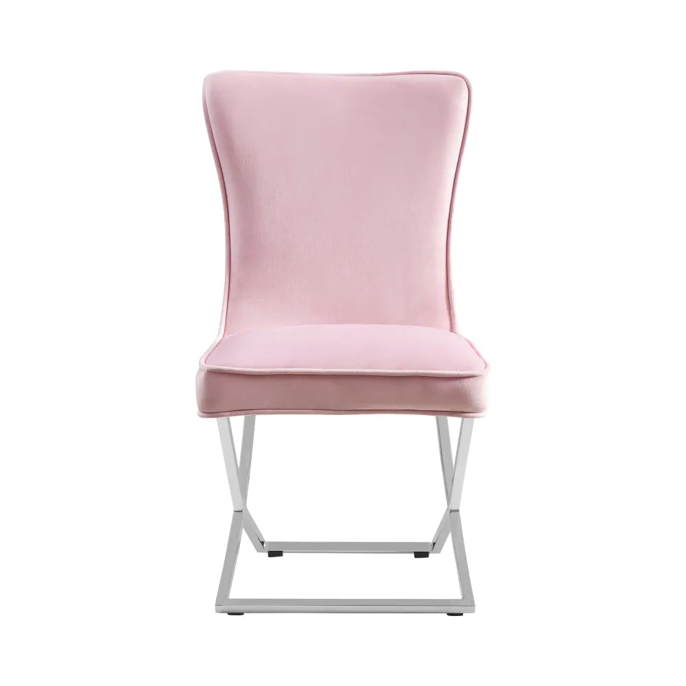 Chaise Gabrielle Argent velours Rose pale