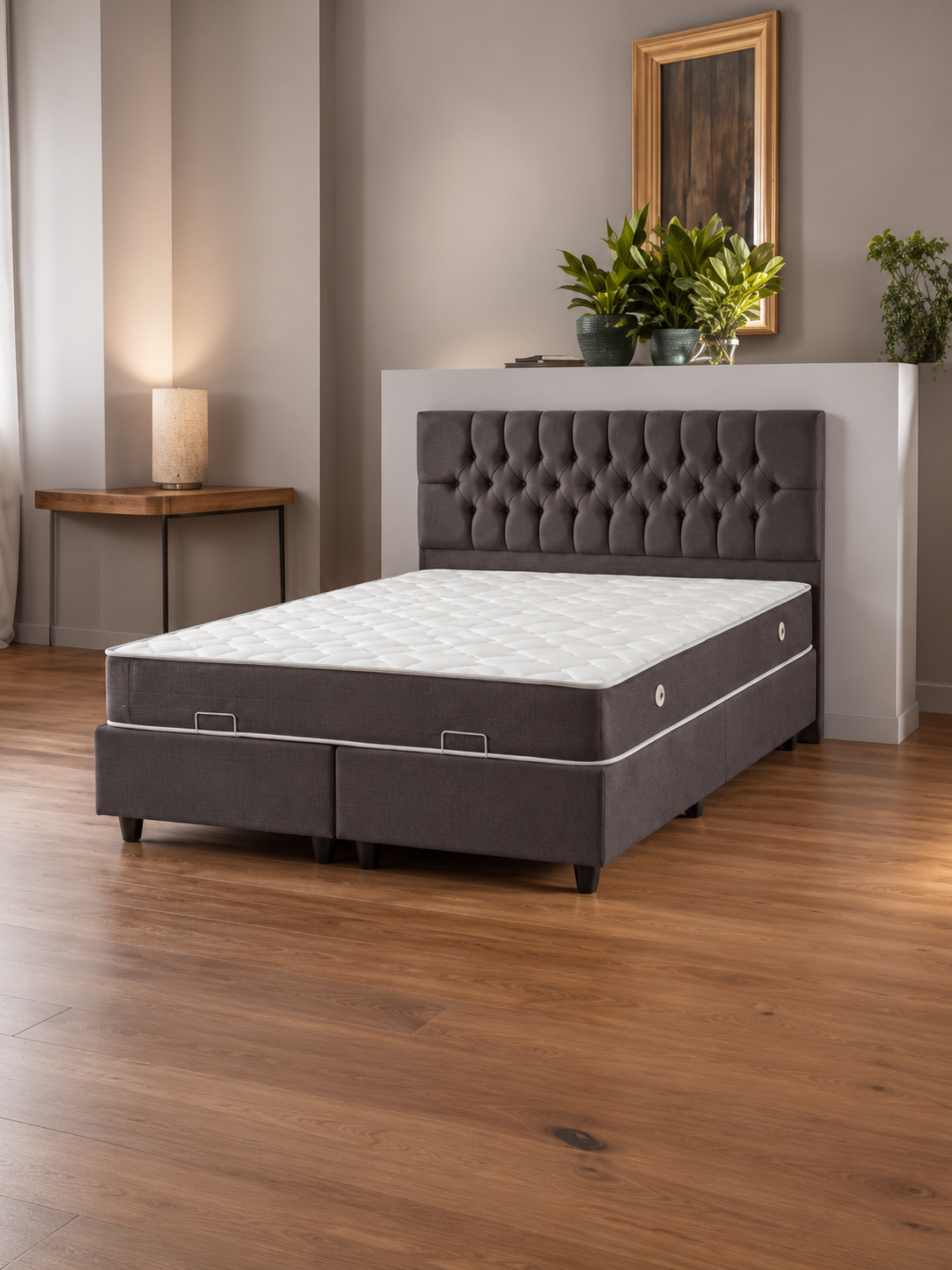 Lit coffre Cuba 140 × 190 cm – Tissu gris
