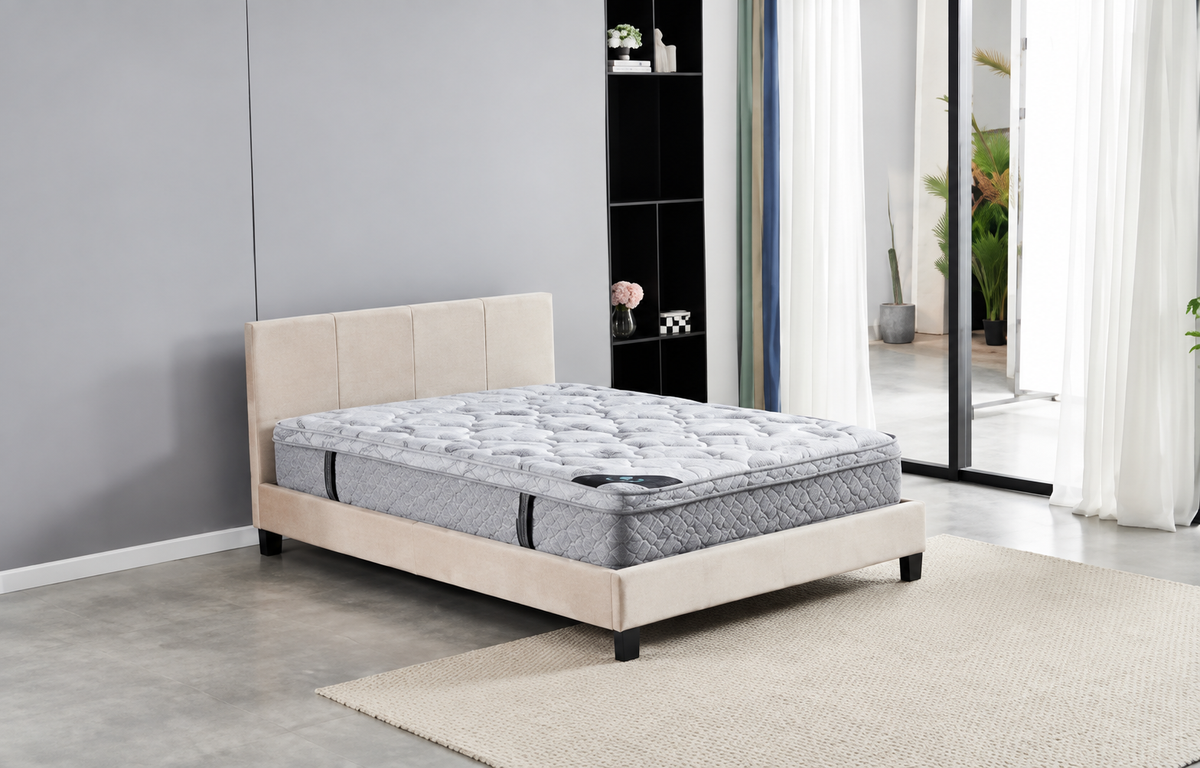Lit Simply en velours taupe – 140 × 190 cm