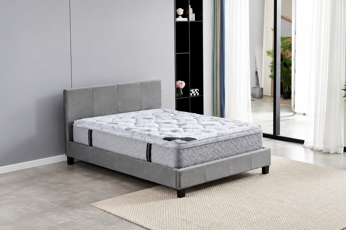 Lit Simply en velours gris – 140 × 190 cm