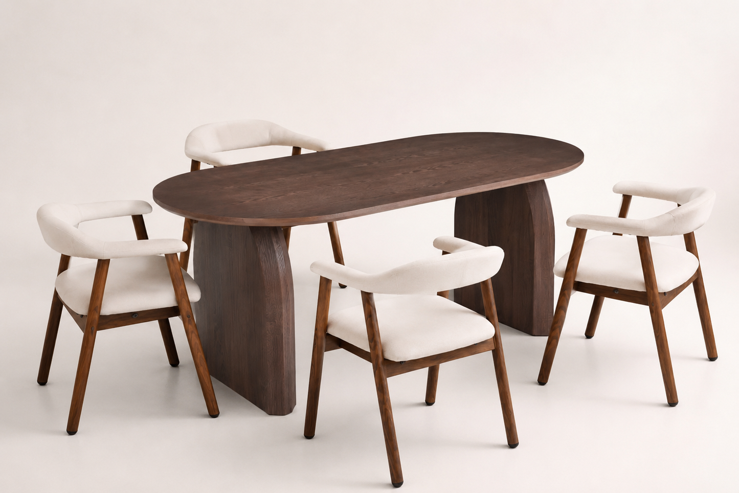 Lot table à manger Helen 180x90cm effet bois noyer + chaises Berita effet noyer