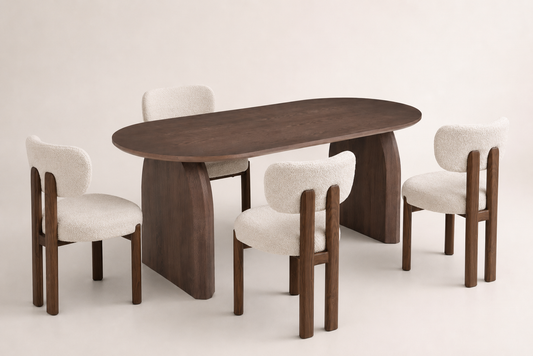 Lot table à manger Helen 160x90cm effet bois noyer + chaises Hera effet noyer