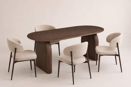 Lot table à manger Fluide + chaises Lamia effet noyer