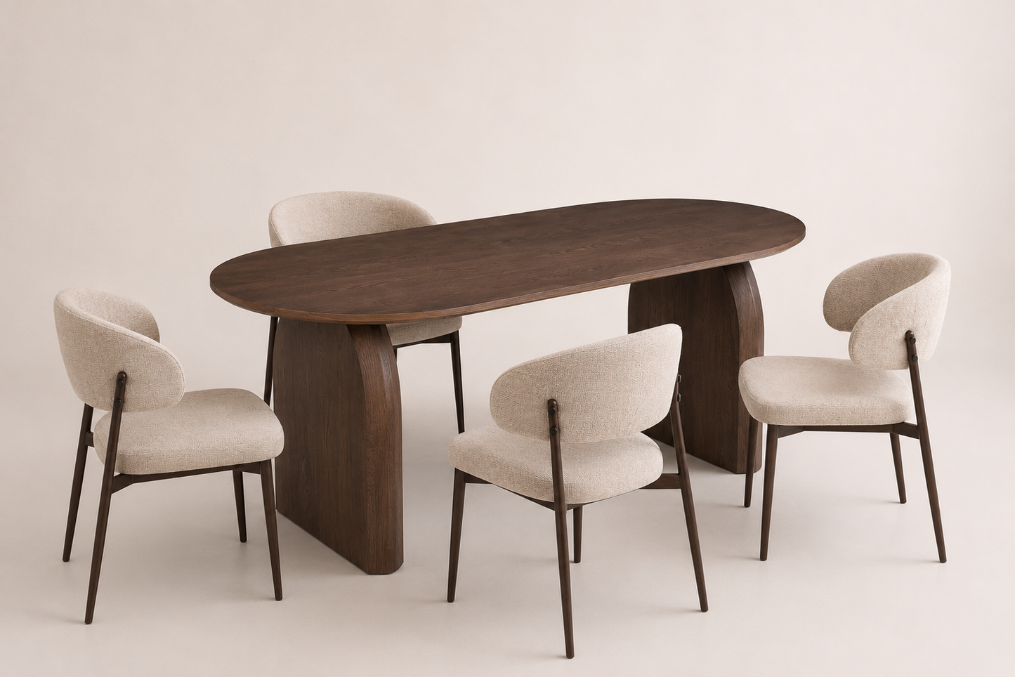 Lot table à manger Helen 180x90cm effet bois noyer + chaises Lamia effet noyer