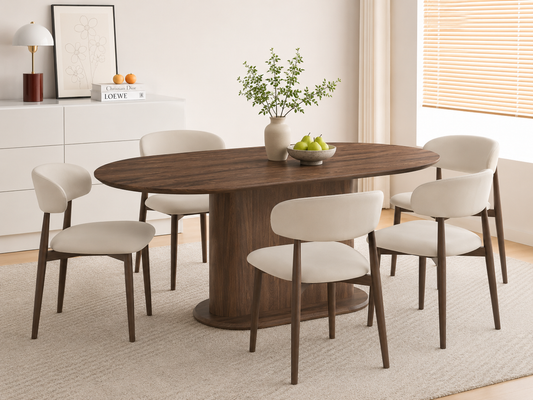 Lot table à manger Loka + chaises Lucile effet noyer