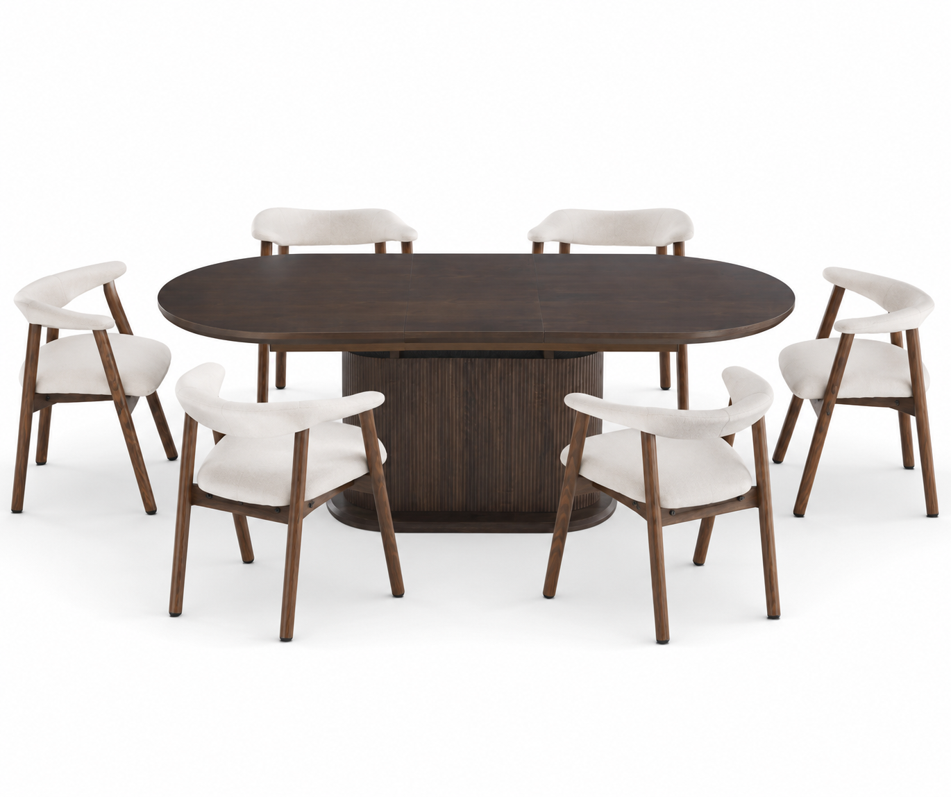 Lot table à manger Loka extensible effet noyer + chaises Berita effet noyer