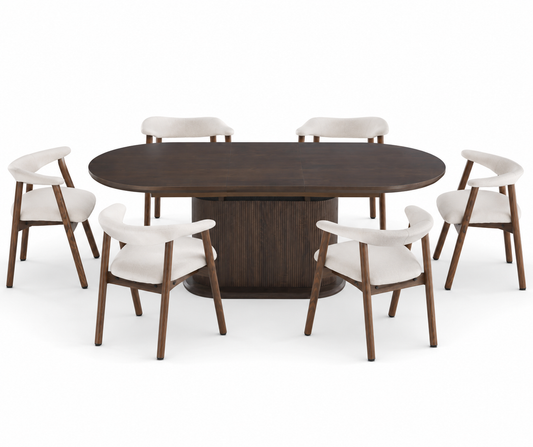 Lot table à manger Loka extensible effet noyer + chaises Berita effet noyer