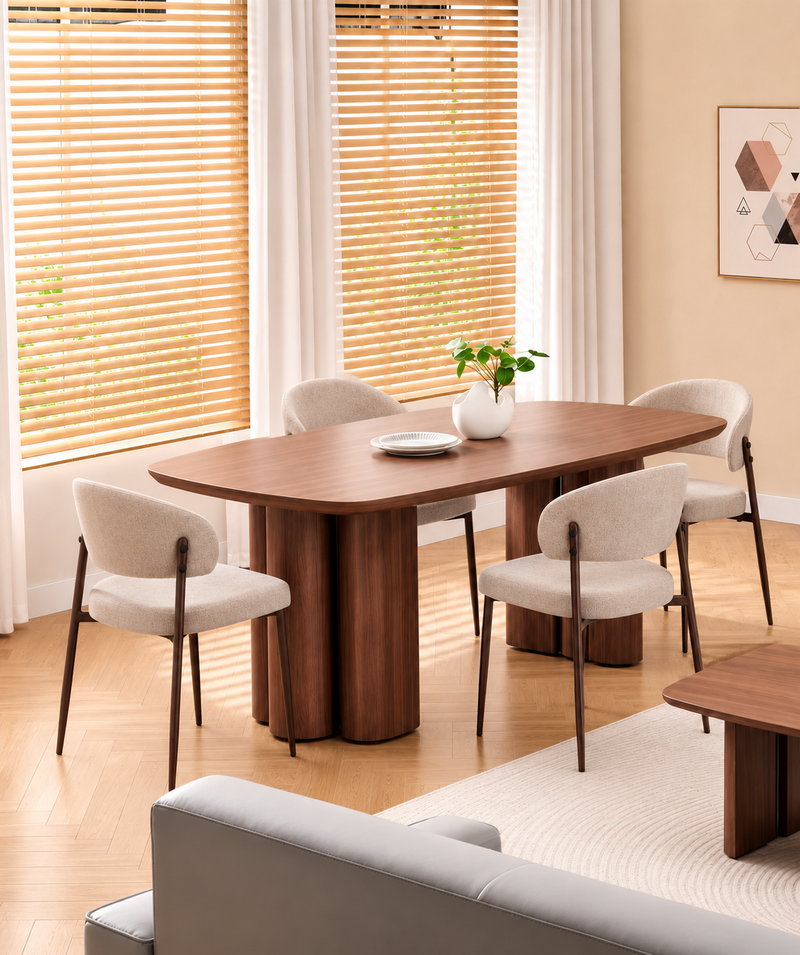 Lot table à manger Trinity effet noyer + chaises Lamia effet noyer